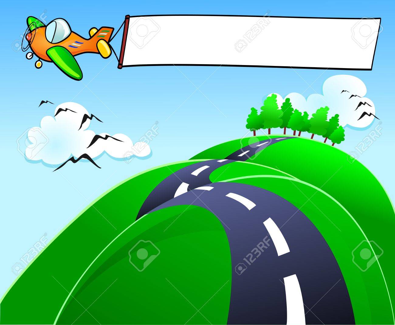 An airplane banner flying over the hills - 9893112 An airplane banner flying over the hills - 9893112