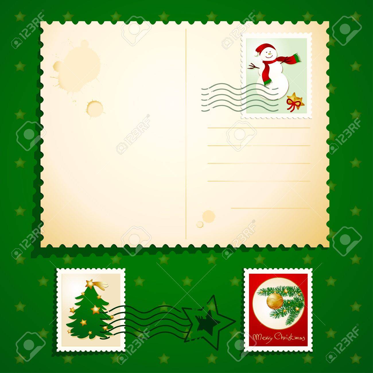 Christmas postcard with stamps, vector - 10442374 Christmas postcard with stamps, vector - 10442374