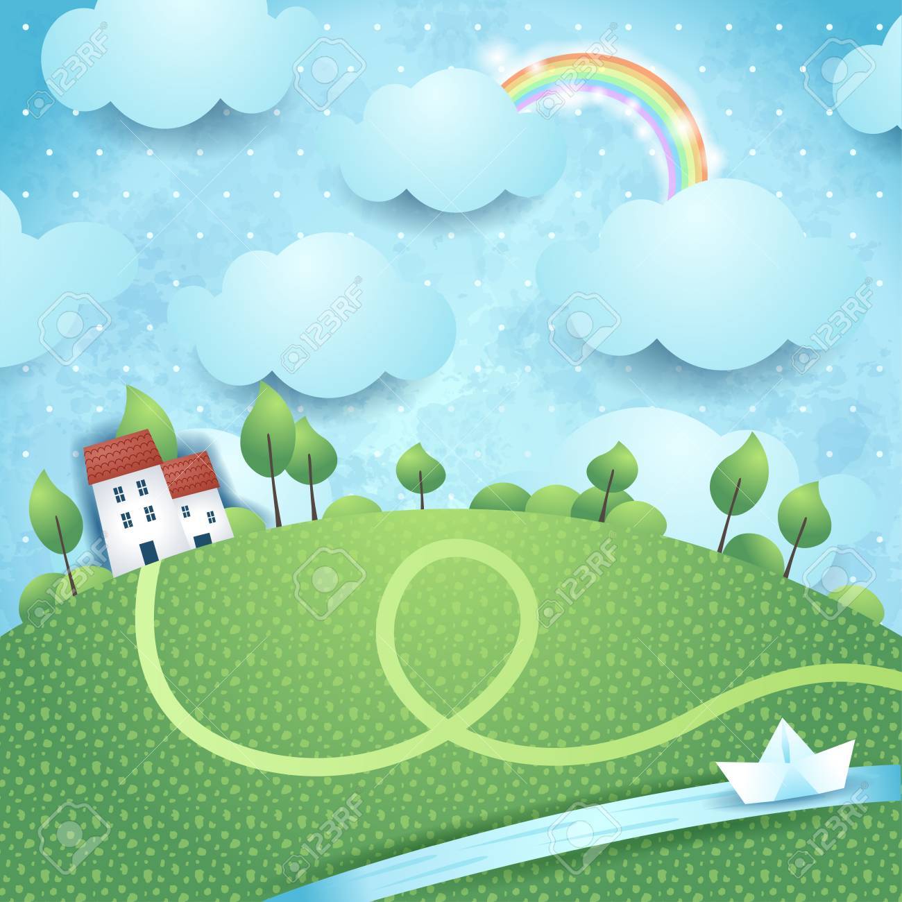 ベクターファンタジー風景川のイラスト素材 ベクタ Image