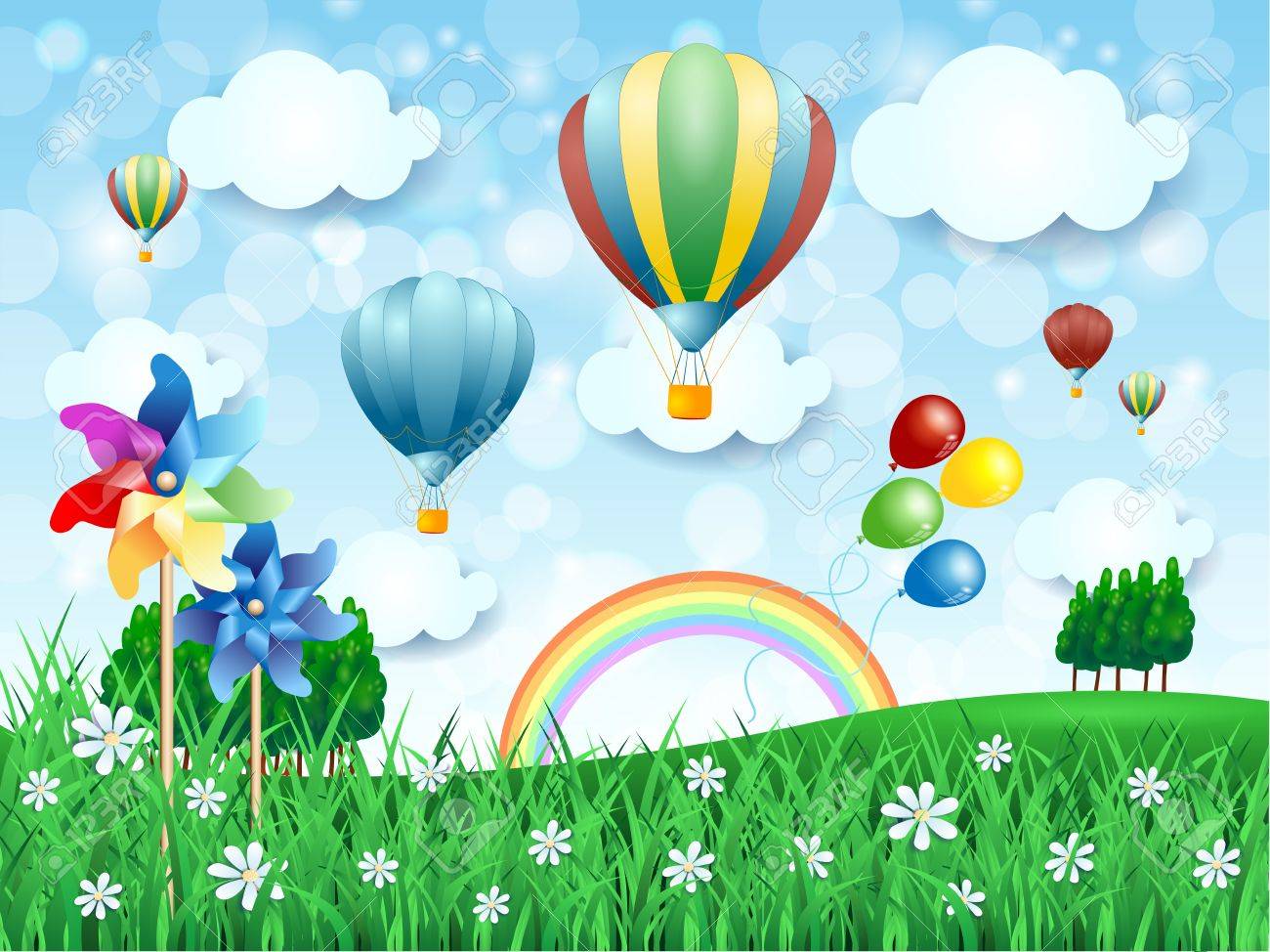 Spring landscape with hot air balloons, vector illustration eps10 - 40273965 Spring landscape with hot air balloons, vector illustration eps10 - 40273965