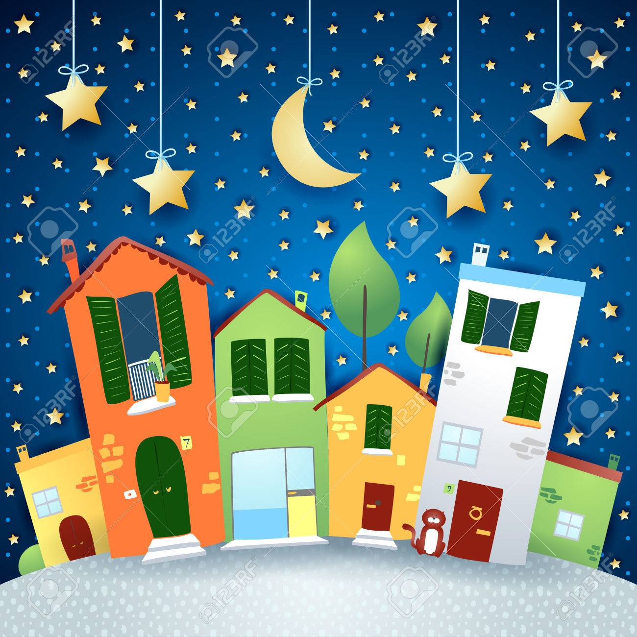 City road in cartoon style, by night. - 56750483 City road in cartoon style, by night. - 56750483