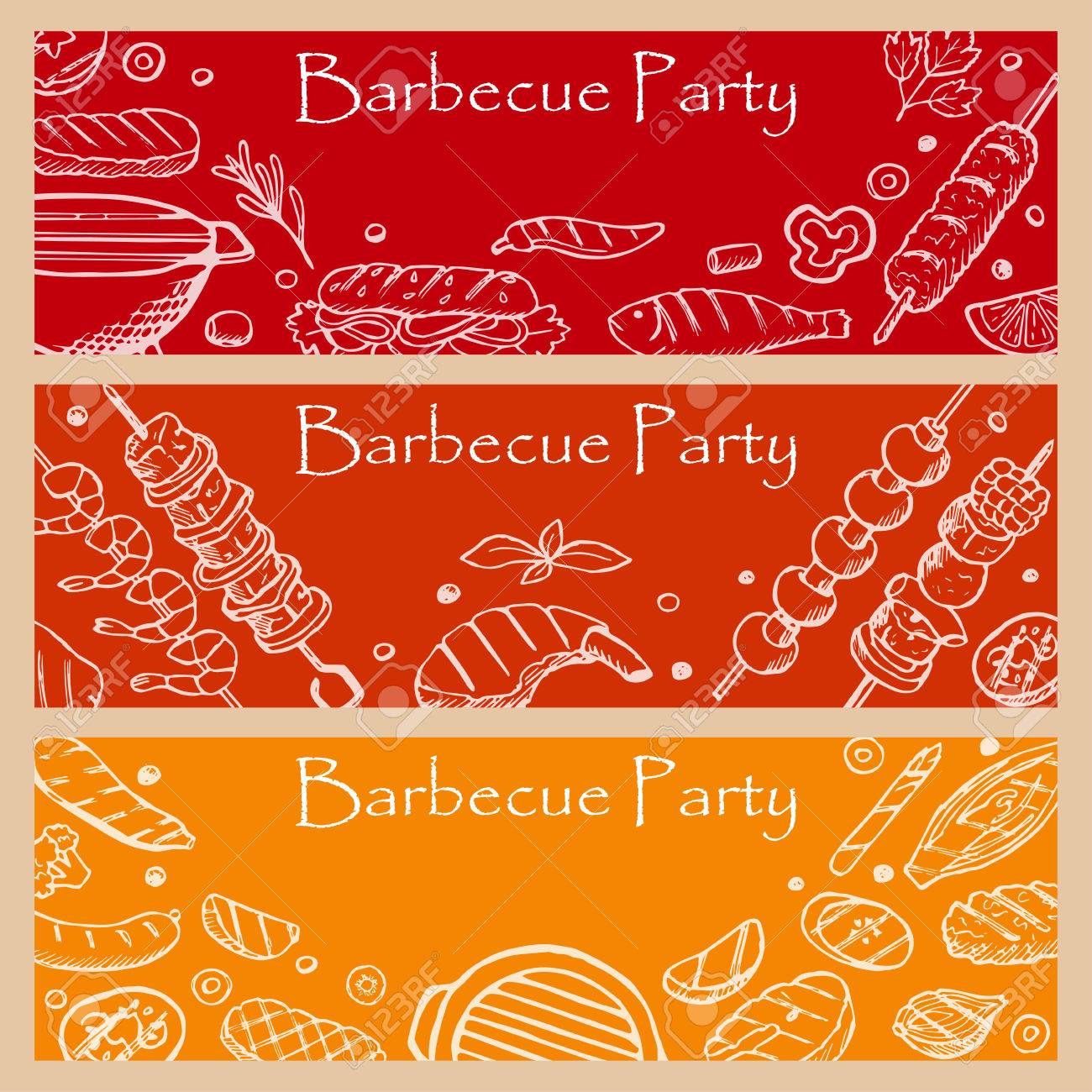 barbecue party fliers with hand drawn doodle elements royalty free