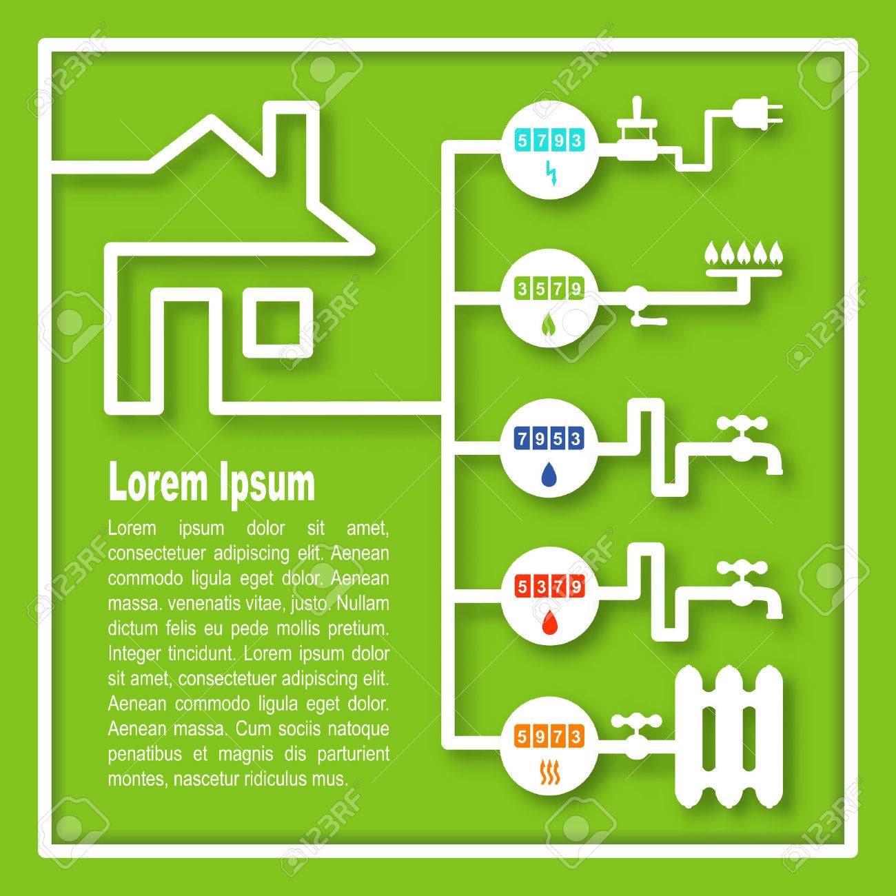 ユーティリティ メーター 電気 ガス 冷たい水 お湯 暖房のイラスト素材 ベクタ Image