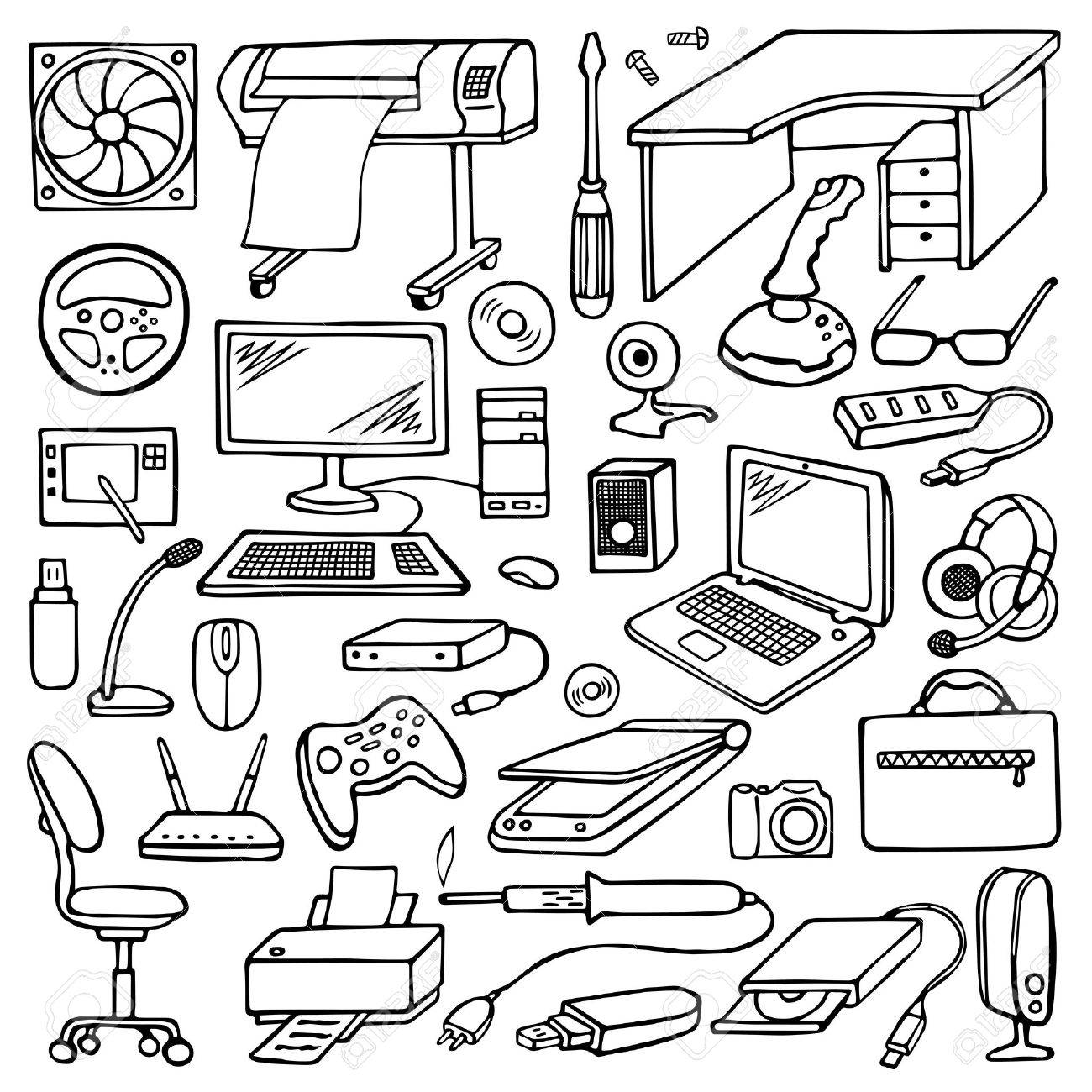 Hand drawn doodle computer set - 46564530 Hand drawn doodle computer set - 46564530