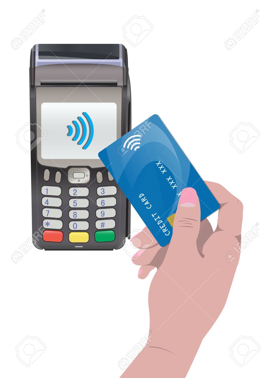 POS Terminal with hand and credit card. Contactless payment,.. POS Terminal with hand and credit card. Contactless payment,..