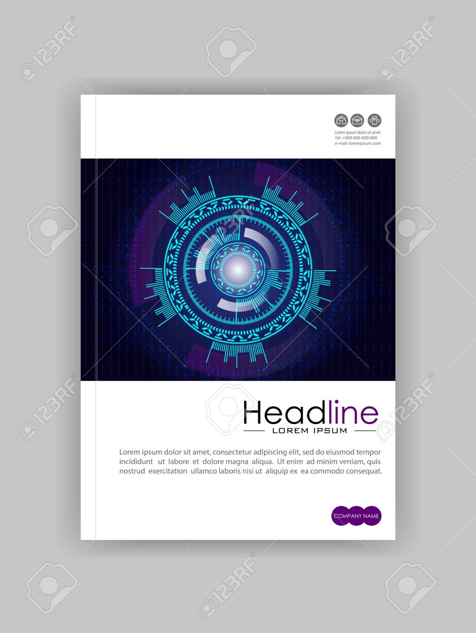 Decken Sie Buch Berichtsentwurf In Der Grosse A4 Mit Futuristischen Zukunftsscifi Kreisen Mit Internettechnologie Und Geschaftsschnittstellenhintergrund Mit Zahlen Ab Infografikdaten Head Up Display Hud Vektor Lizenzfrei Nutzbare Vektorgrafiken