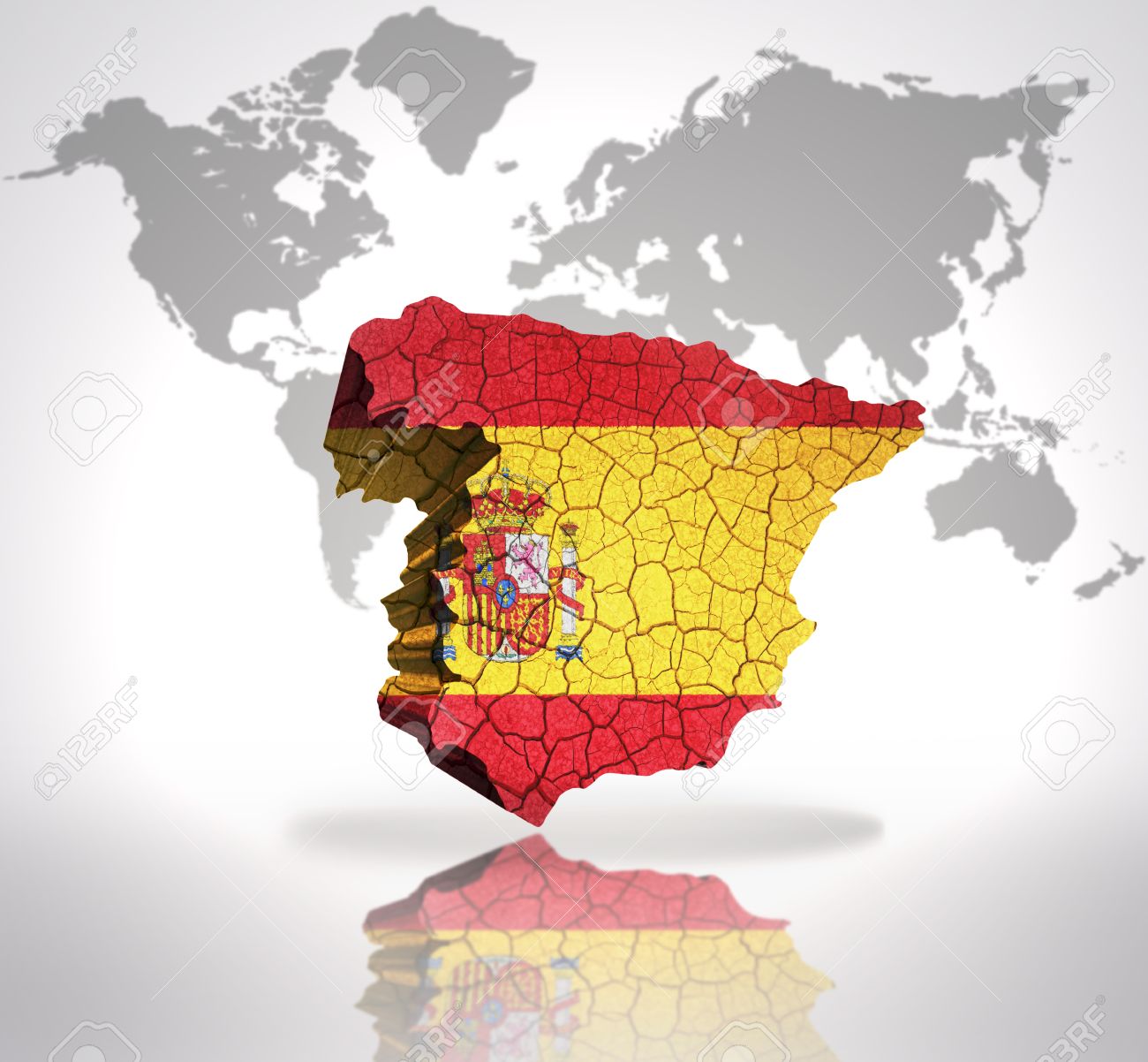 Carte De L Espagne Avec Le Drapeau Espagnol Sur Une Carte Du Monde Arriere Plan Banque D Images Et Photos Libres De Droits Image