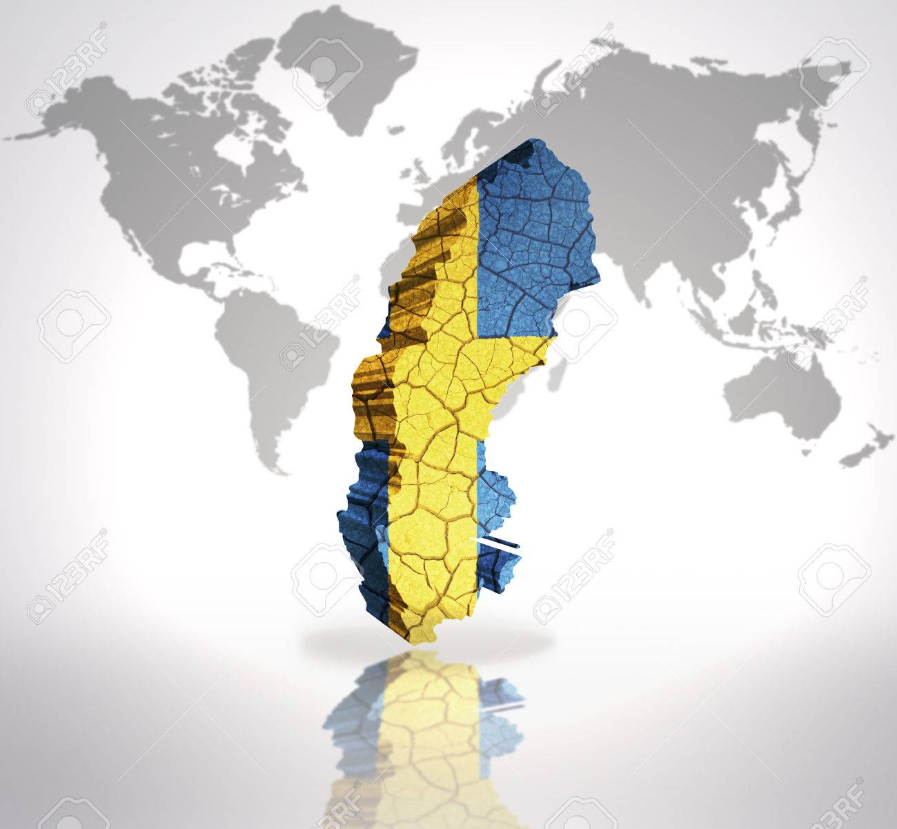 Carte De La Suède Avec Le Drapeau Suédois Sur Une Carte Du Monde Arrière Plan