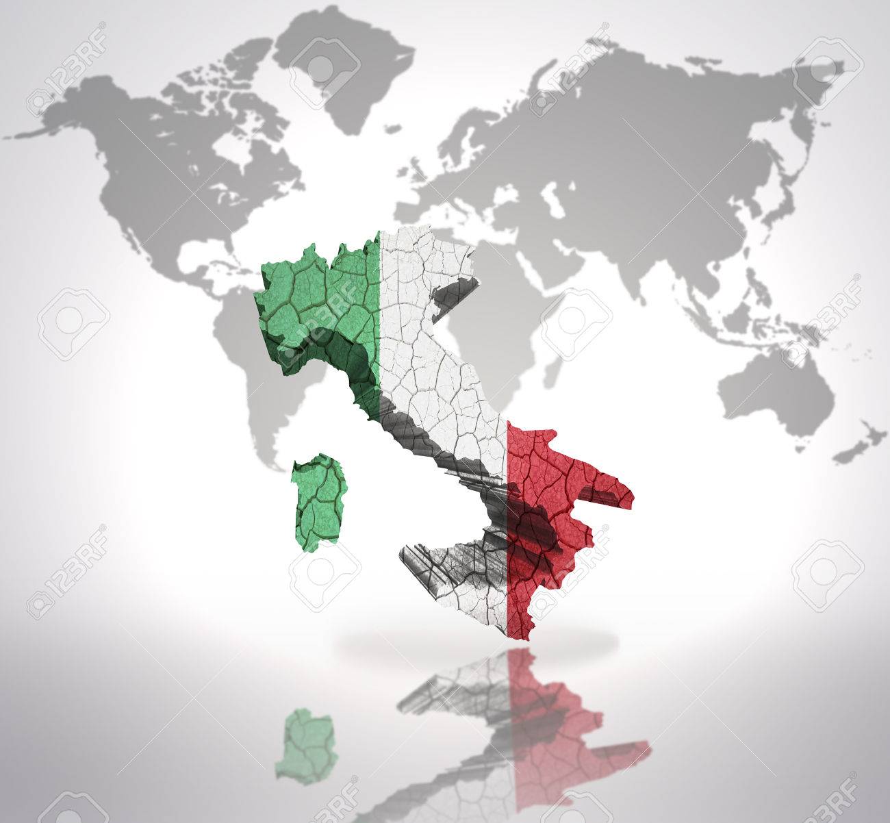 map of italy with italian flag on a world map background stock photo 32715079