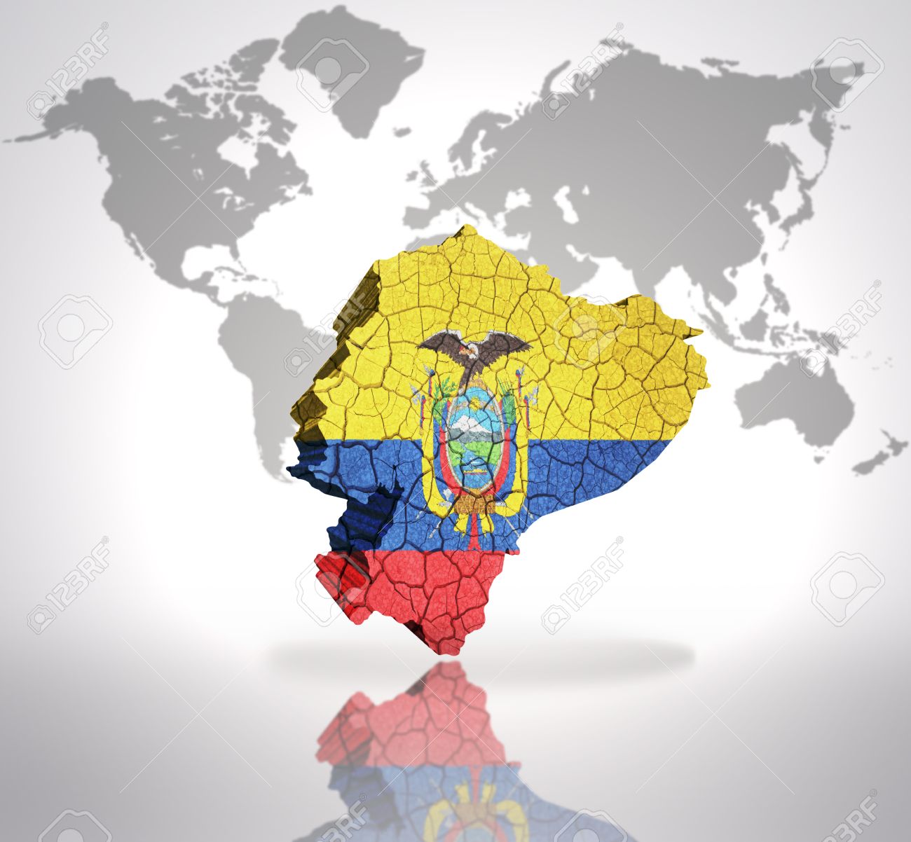 map of ecuador with ecuadorian flag on a world map background stock photo 32715538