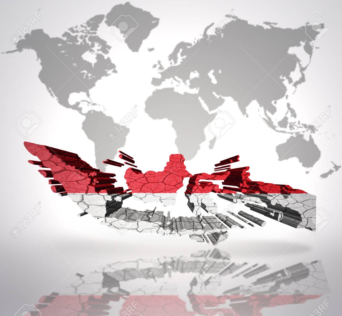 Map Of Indonesia With Indonesian Flag On A World Map Background Stock Photo, Picture And Royalty Free Image. Image 32849751.