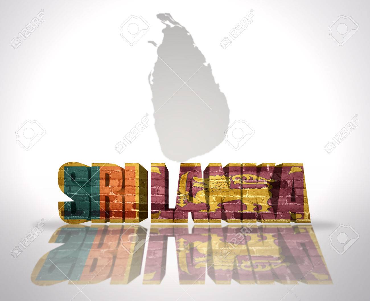 スリランカの地図に近いスリランカ国旗を単語します の写真素材 画像素材 Image