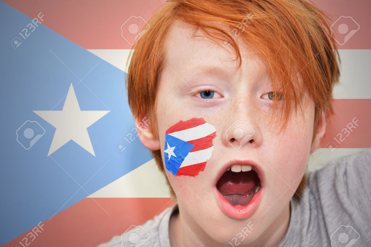 Redhead Fan Boy With Puerto Rican Flag Painted On His Face On