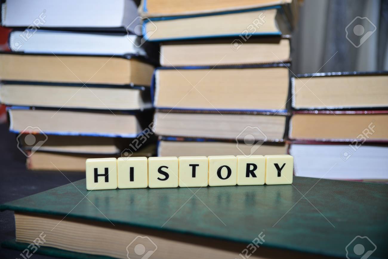 word history near the pile of books education concept stock photo