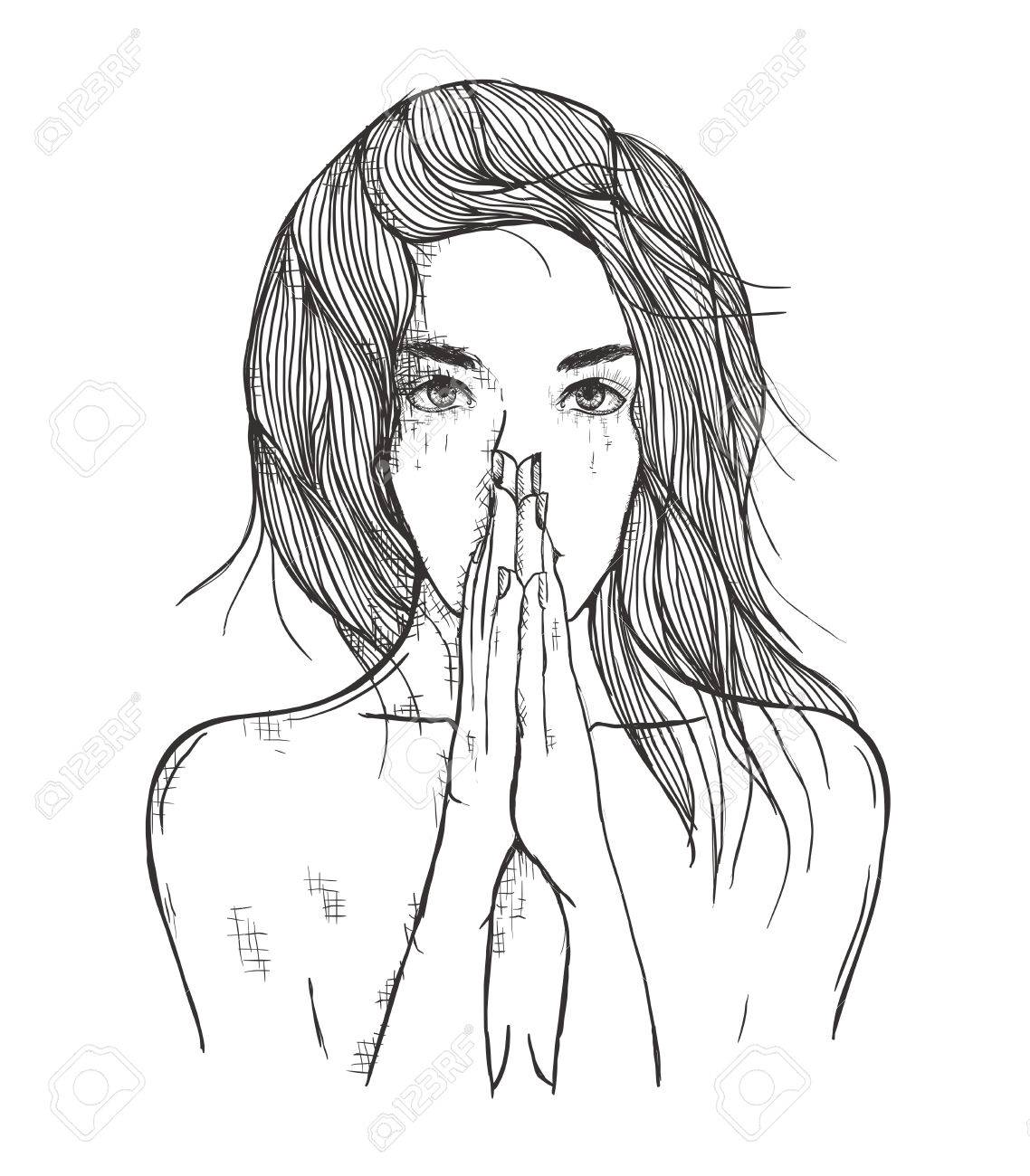 女の子の抽象的なイラストが祈りを読み取りますのイラスト素材 ベクタ Image 59960188