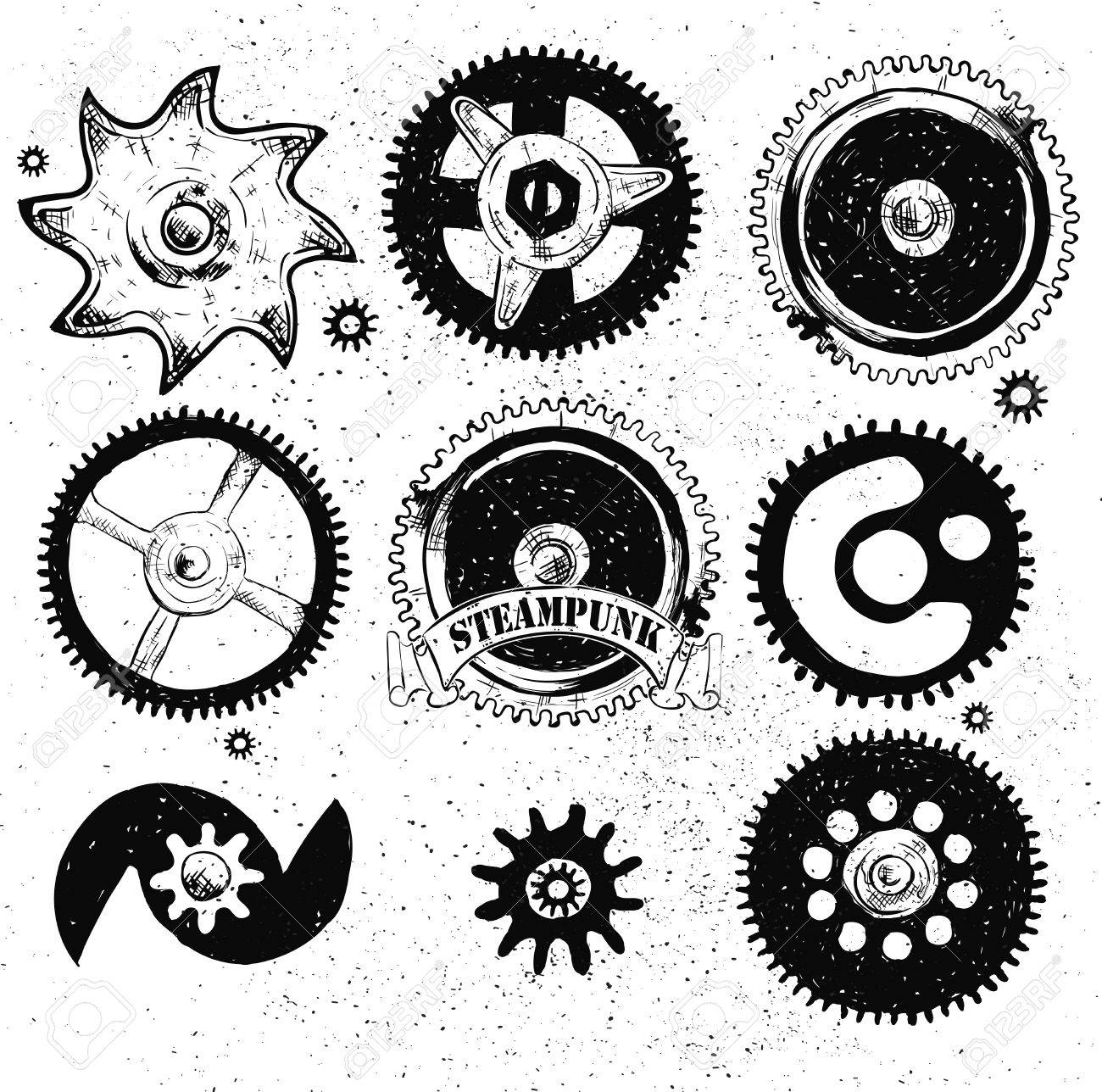 ビンテージのスチーム パンクな歯車 フリーハンド描画の設定 のイラスト素材 ベクタ Image ビンテージのスチーム パンクな歯車 フリーハンド描画の設定 のイラスト素材 ベクタ Image