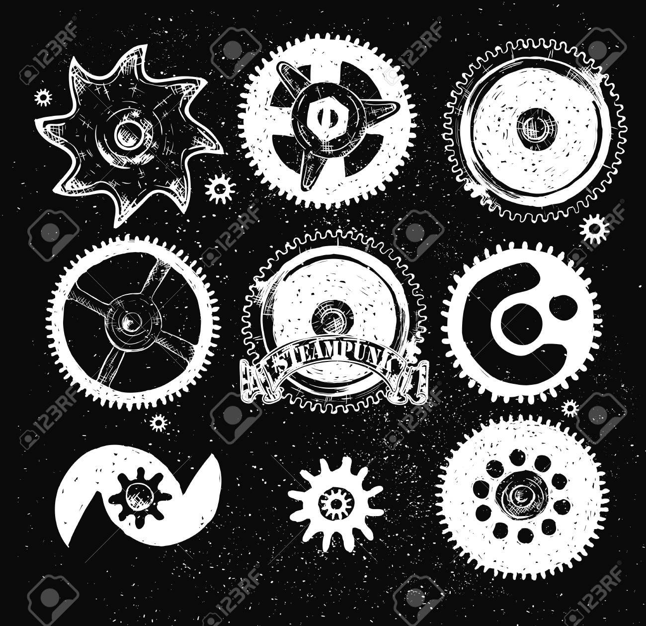 ビンテージのスチーム パンクな歯車 フリーハンド描画の設定 のイラスト素材 ベクタ Image ビンテージのスチーム パンクな歯車 フリーハンド描画の設定 のイラスト素材 ベクタ Image