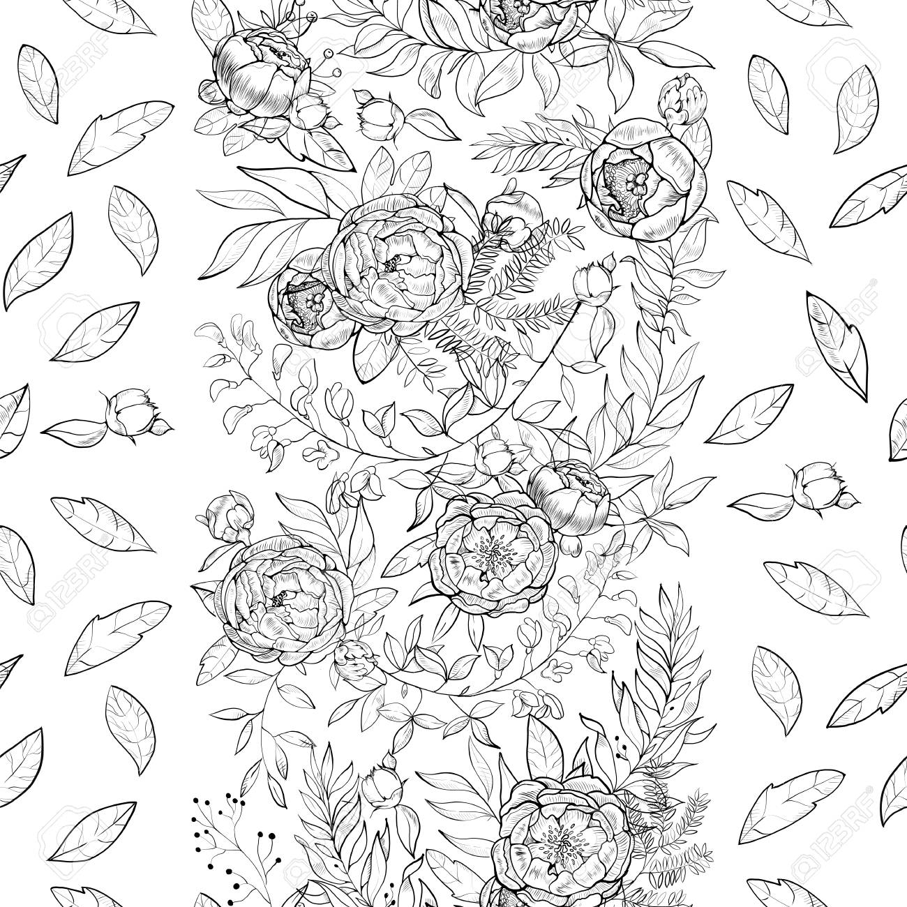 Vintage Background Engraving Seamless Floral Pattern With Bouquets
