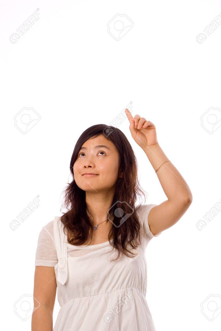 chinese girl pointing to the sky in left hand - 4038870 chinese girl pointing to the sky in left hand - 4038870