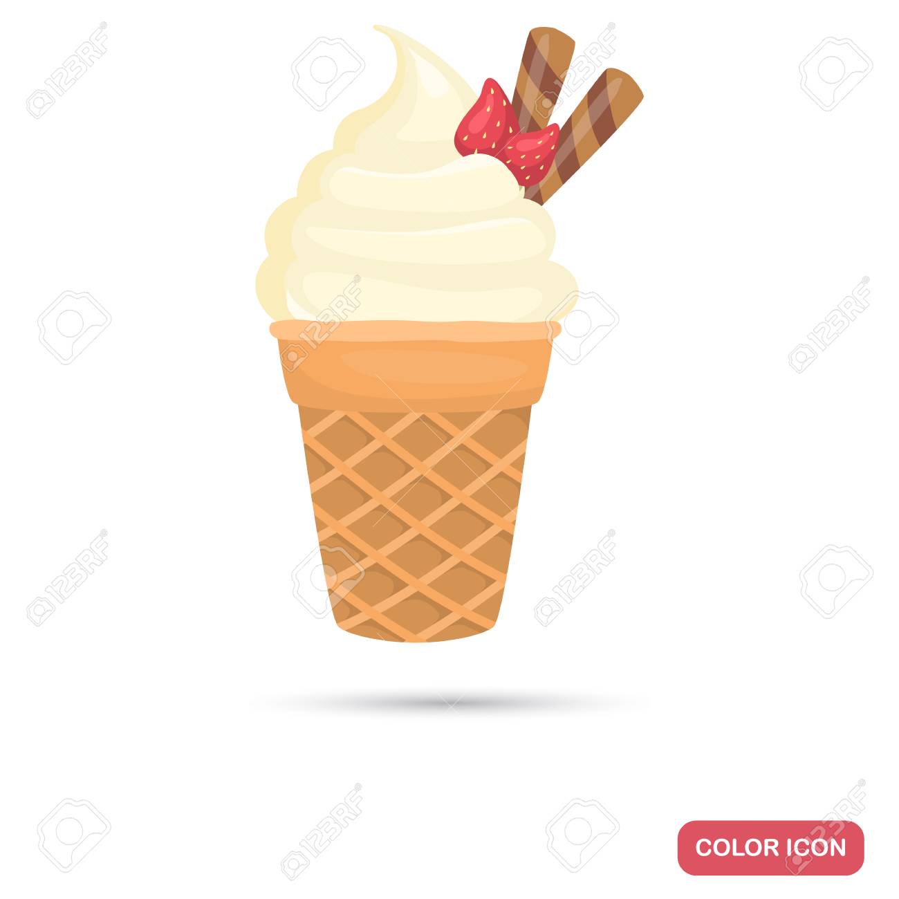 Wafer Glass Of Vanilla Ice Cream Color Flat Icon Royalty Free Cliparts Vectors And Stock Illustration Image 98478623