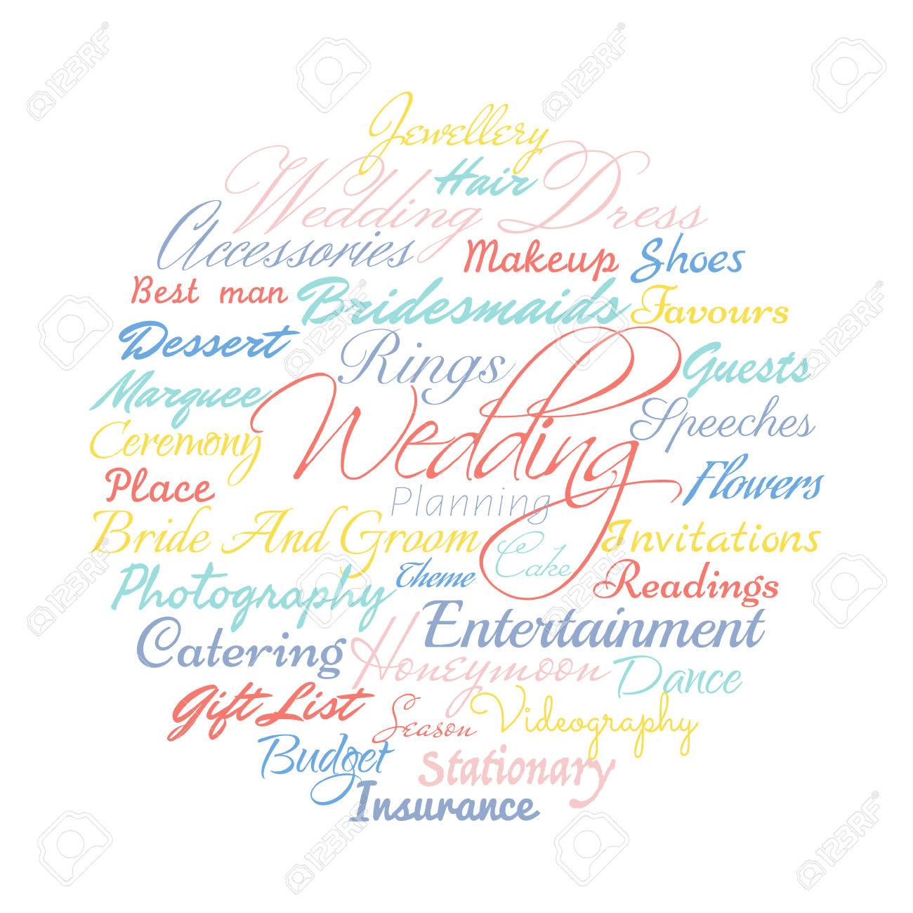 wedding planning related words vector cloud illustration royalty