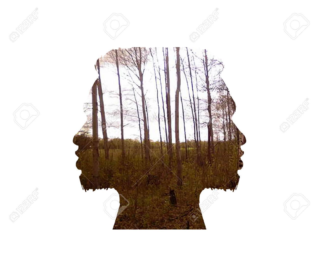 Vector double exposure illustration. Woman silhouette plus abstract nature background - 51073534 Vector double exposure illustration. Woman silhouette plus abstract nature background - 51073534