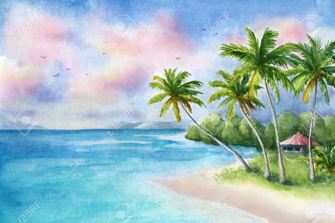 パステル画 海と木々を描いてみました。B5サイズです。 パステル画 海