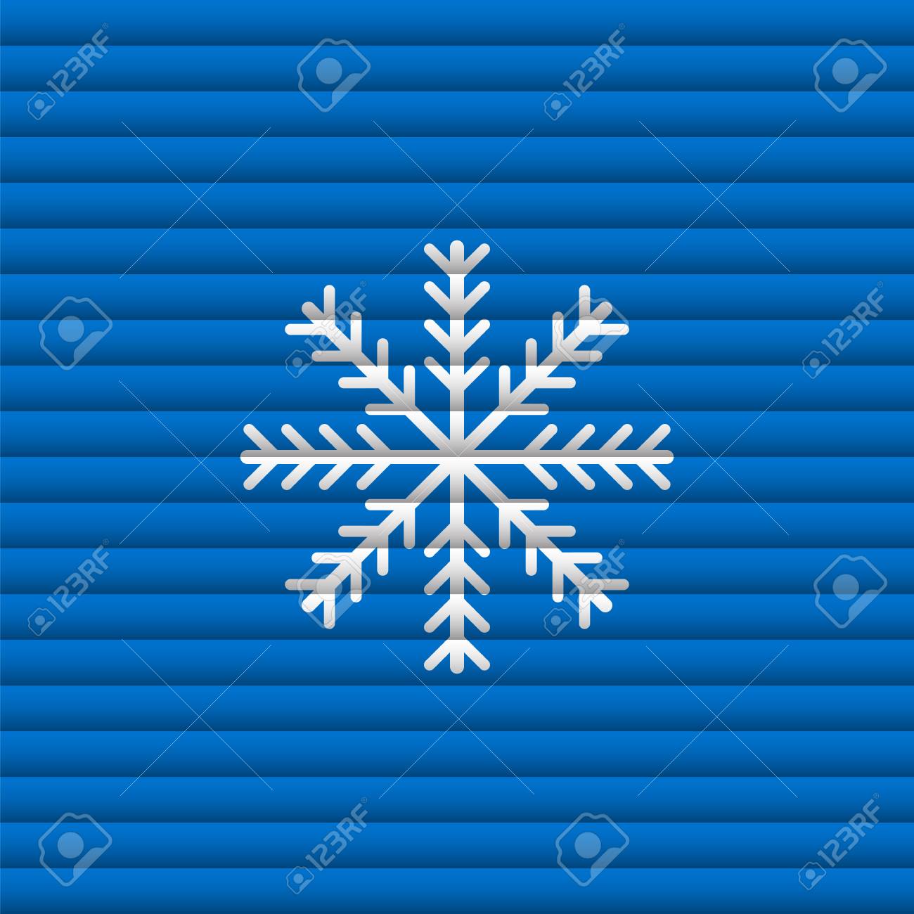 snowflake outline thin symbol white on blue background creative