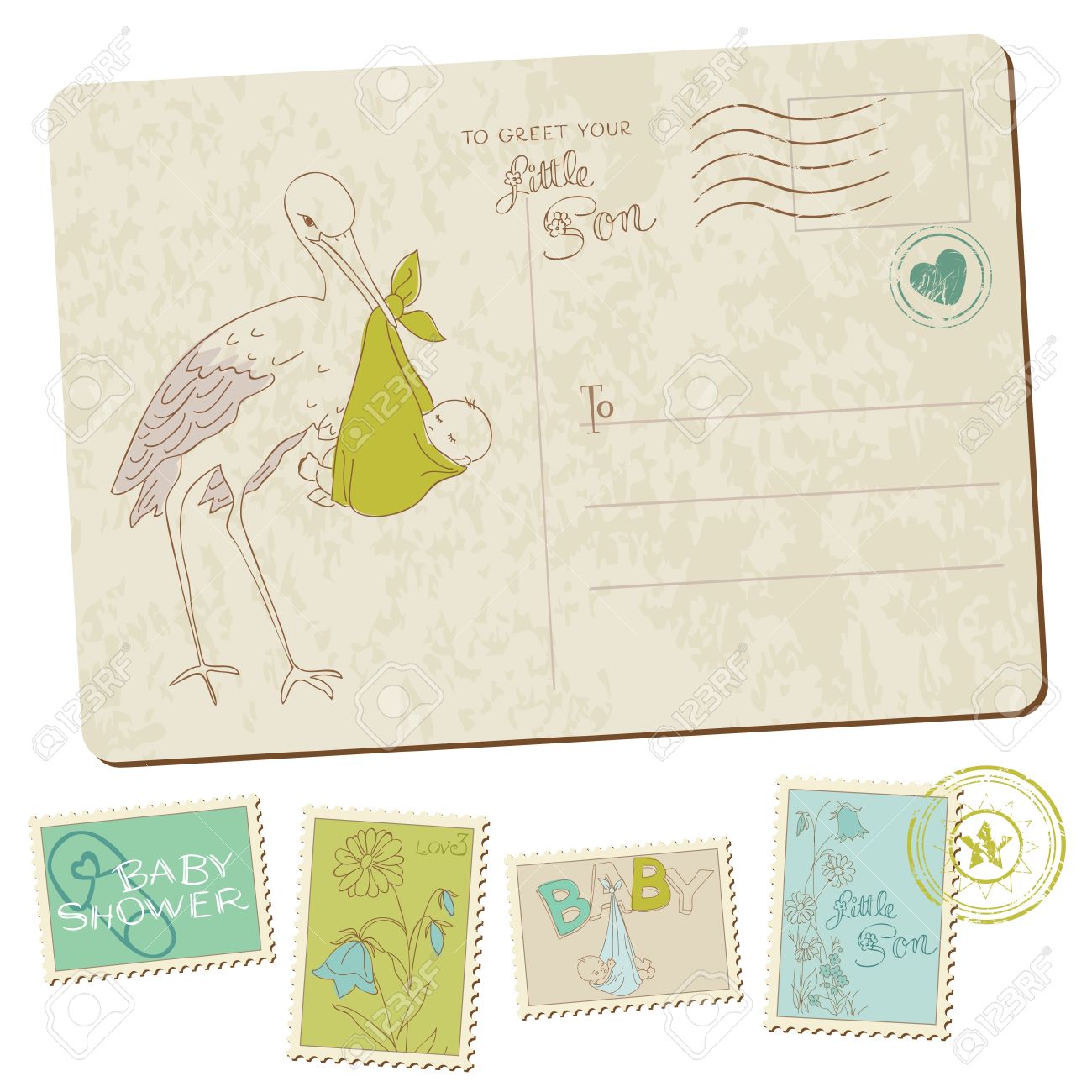 vintage baby boy arrival postcard in vector royalty free cliparts baby postcard