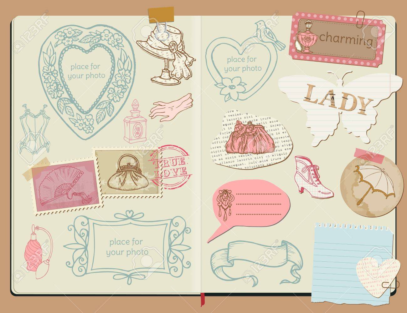 メモ帳に手書き 幸せな誕生日を設定 スクラップ ブック デザイン要素をベクトルします のイラスト素材 ベクタ Image メモ帳に手書き 幸せな誕生日を設定 スクラップ ブック デザイン要素をベクトルします のイラスト素材 ベクタ Image