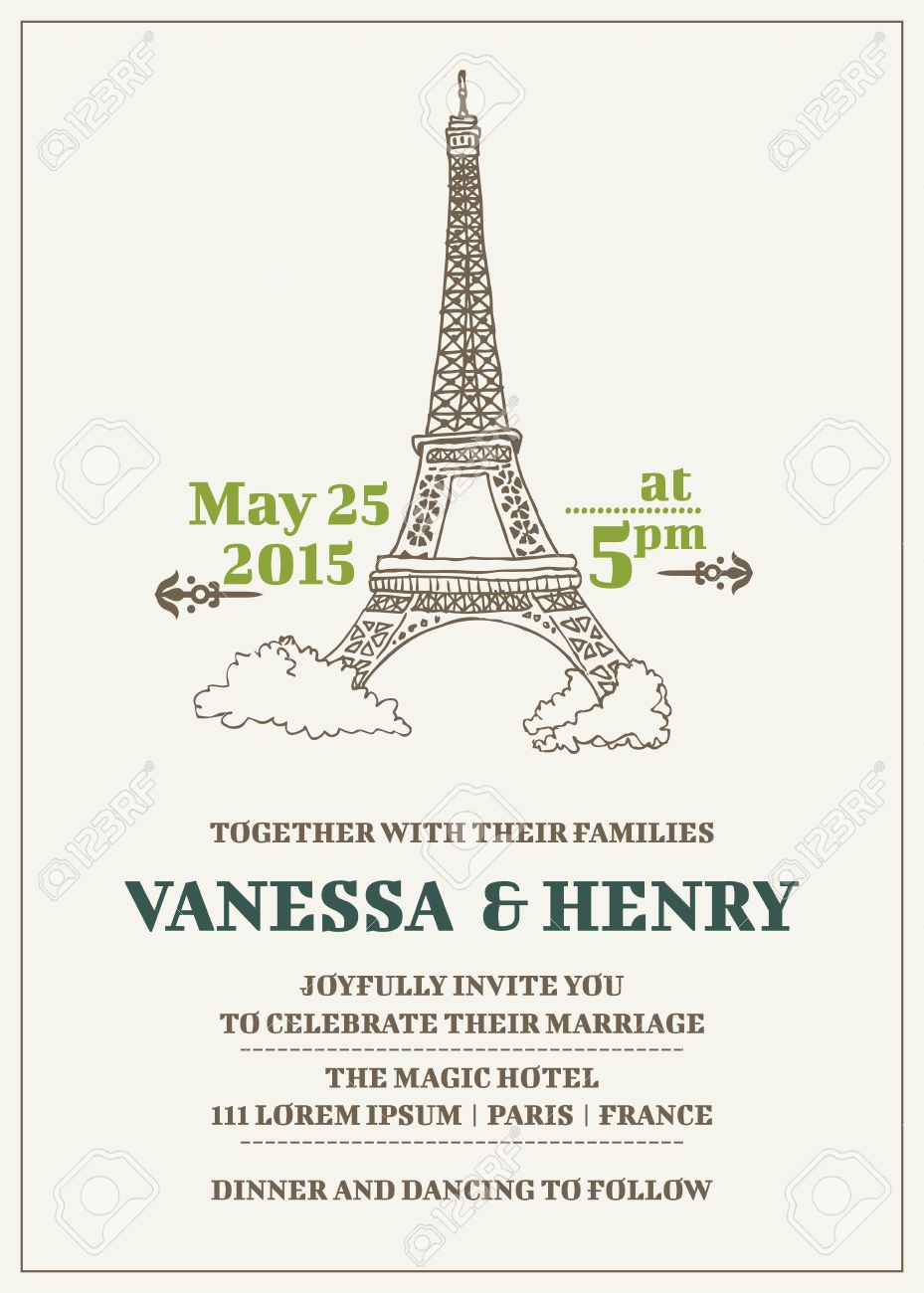 wedding invitation card paris theme royalty free cliparts vectors