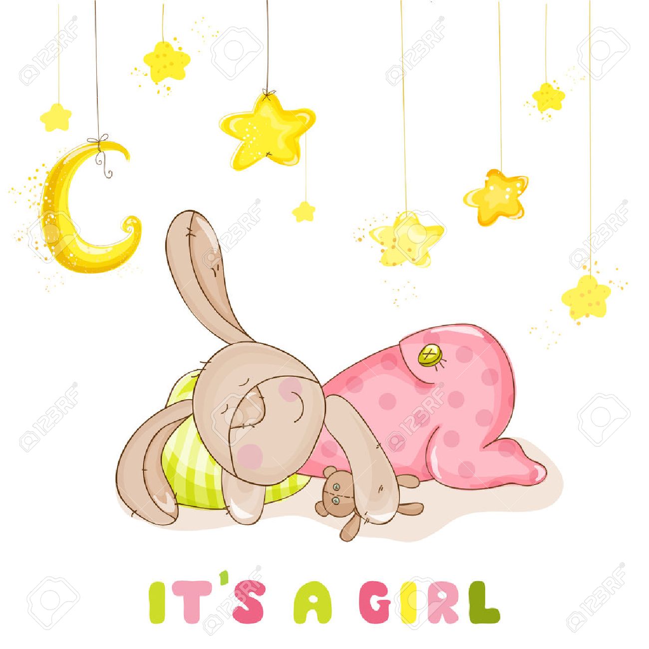 Baby Shower or Baby Arrival Cards - Sleeping Baby Bunny and Stars- in vector - 31448827 Baby Shower or Baby Arrival Cards - Sleeping Baby Bunny and Stars- in vector - 31448827