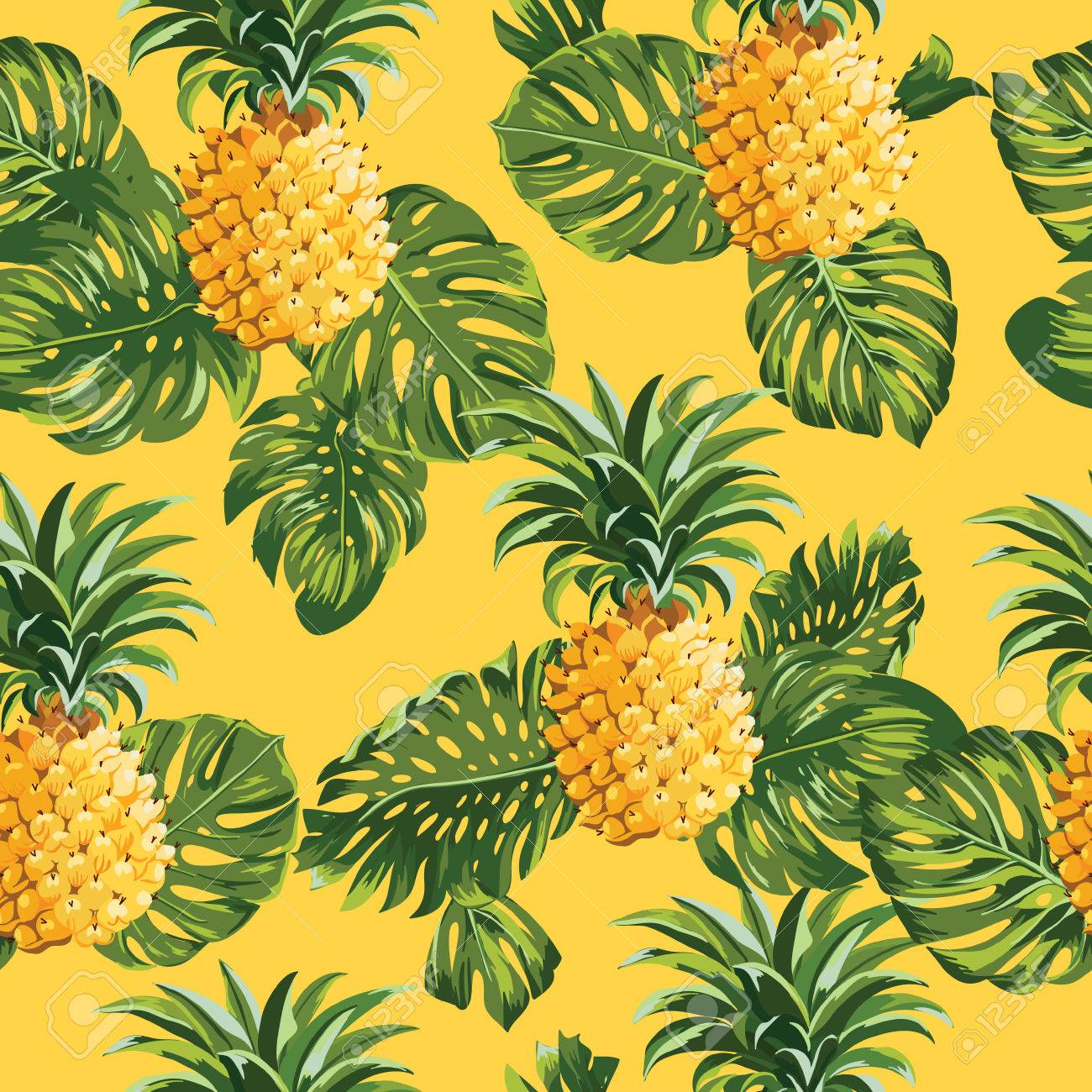 pinapples and tropical leaves background vintage seamless pattern