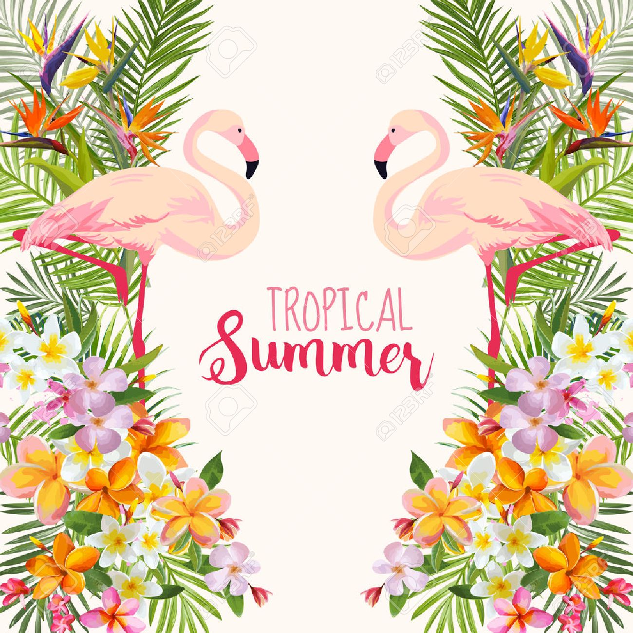 tropical flowers flamingo bird tropical background tropical