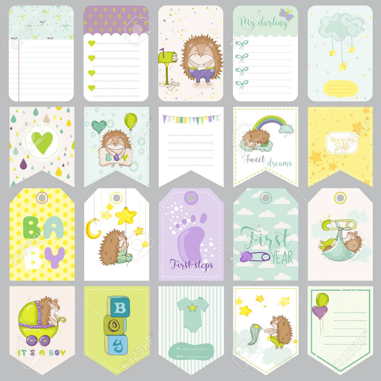 baby boy tags baby banners scrapbook labels cute cards vector