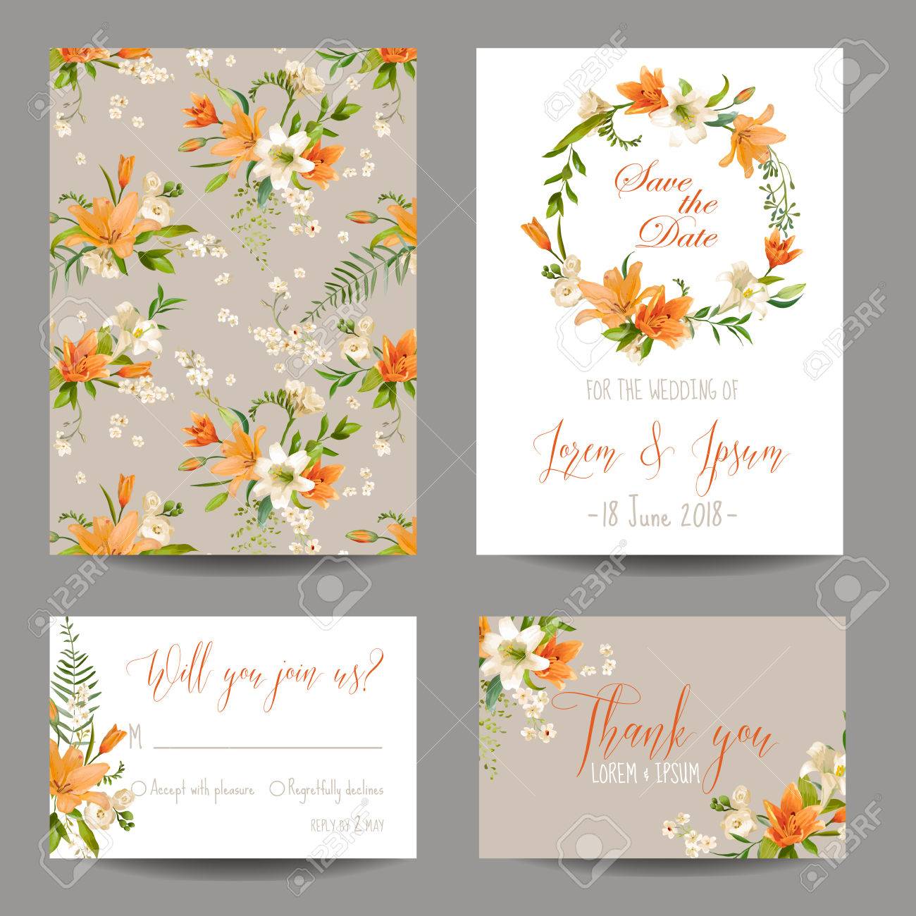 save the date card wedding invitation set autumn lily floral