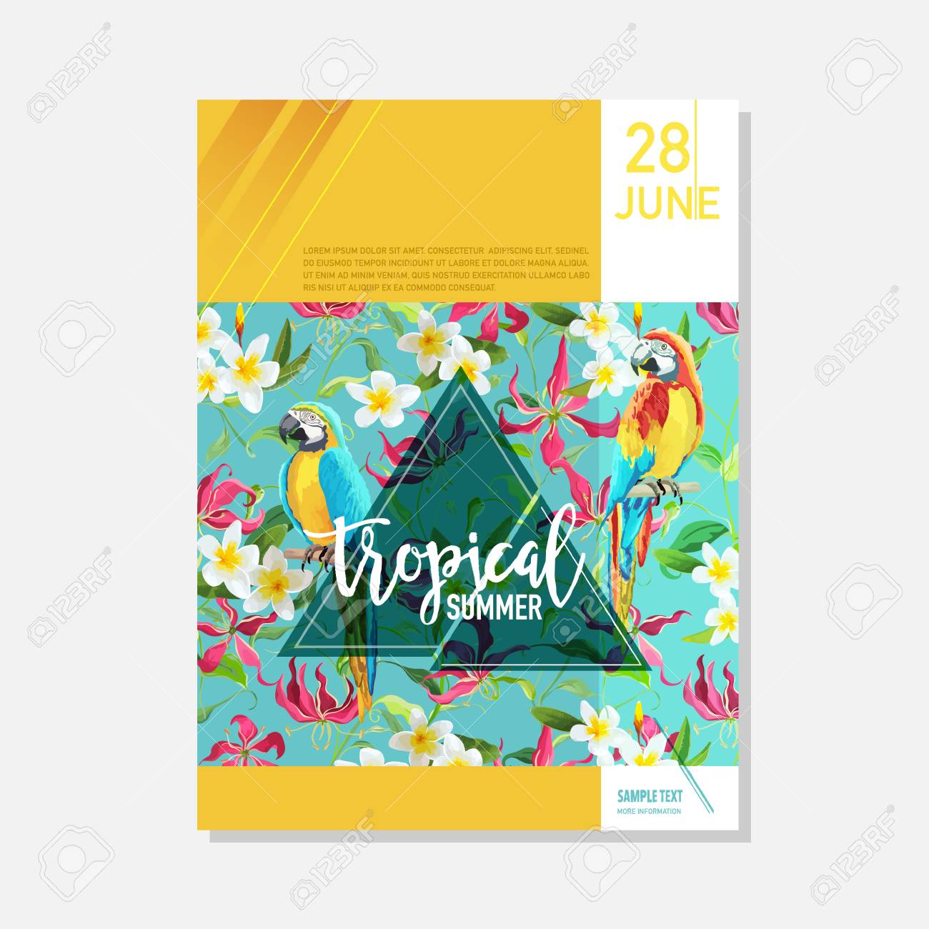 brochure template tropical flowers and parrots summer graphic