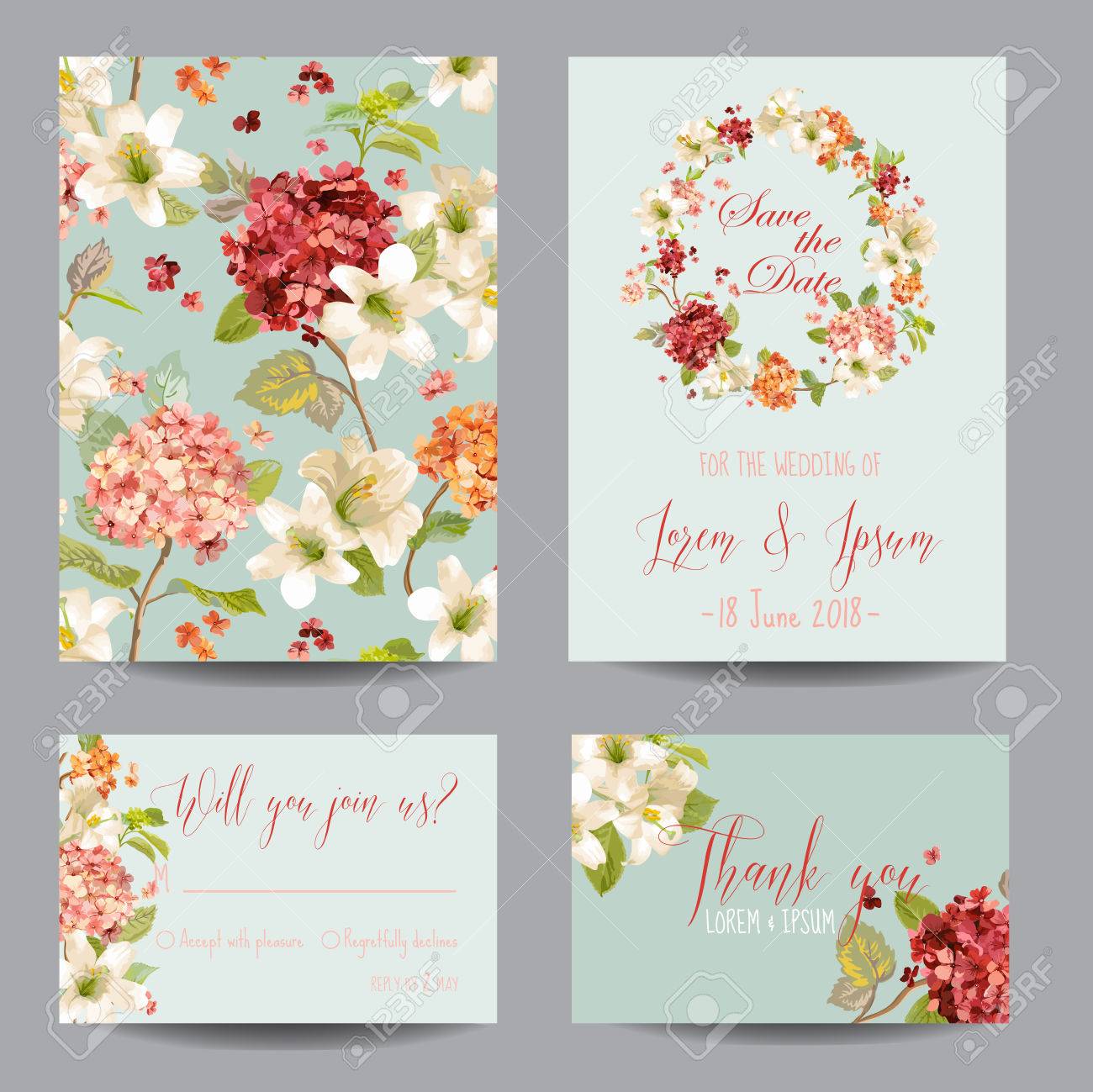 autumn vintage hortensia flowers save the date card for wedding