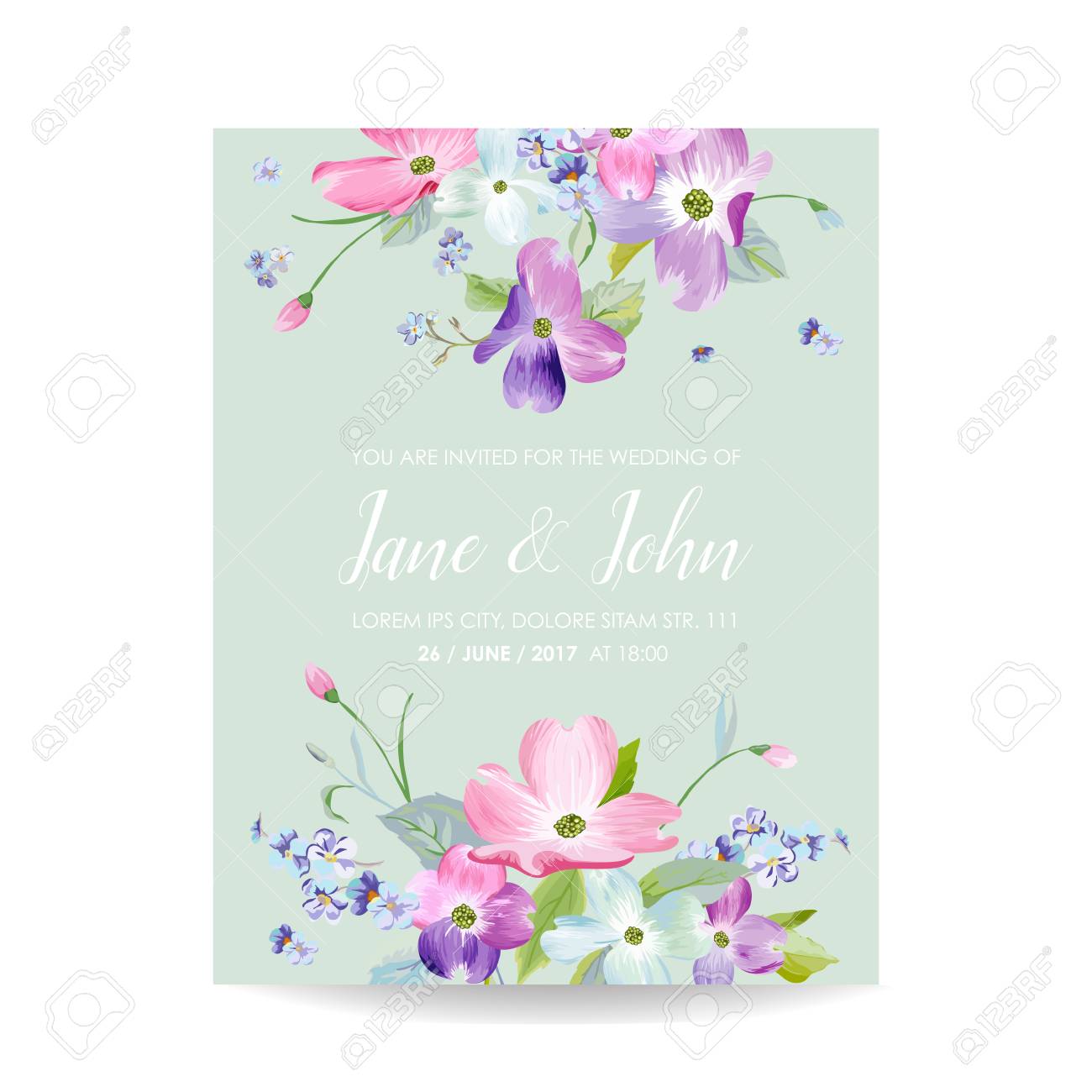 wedding invitation template with spring dogwood flowers romantic romantic date invitation template