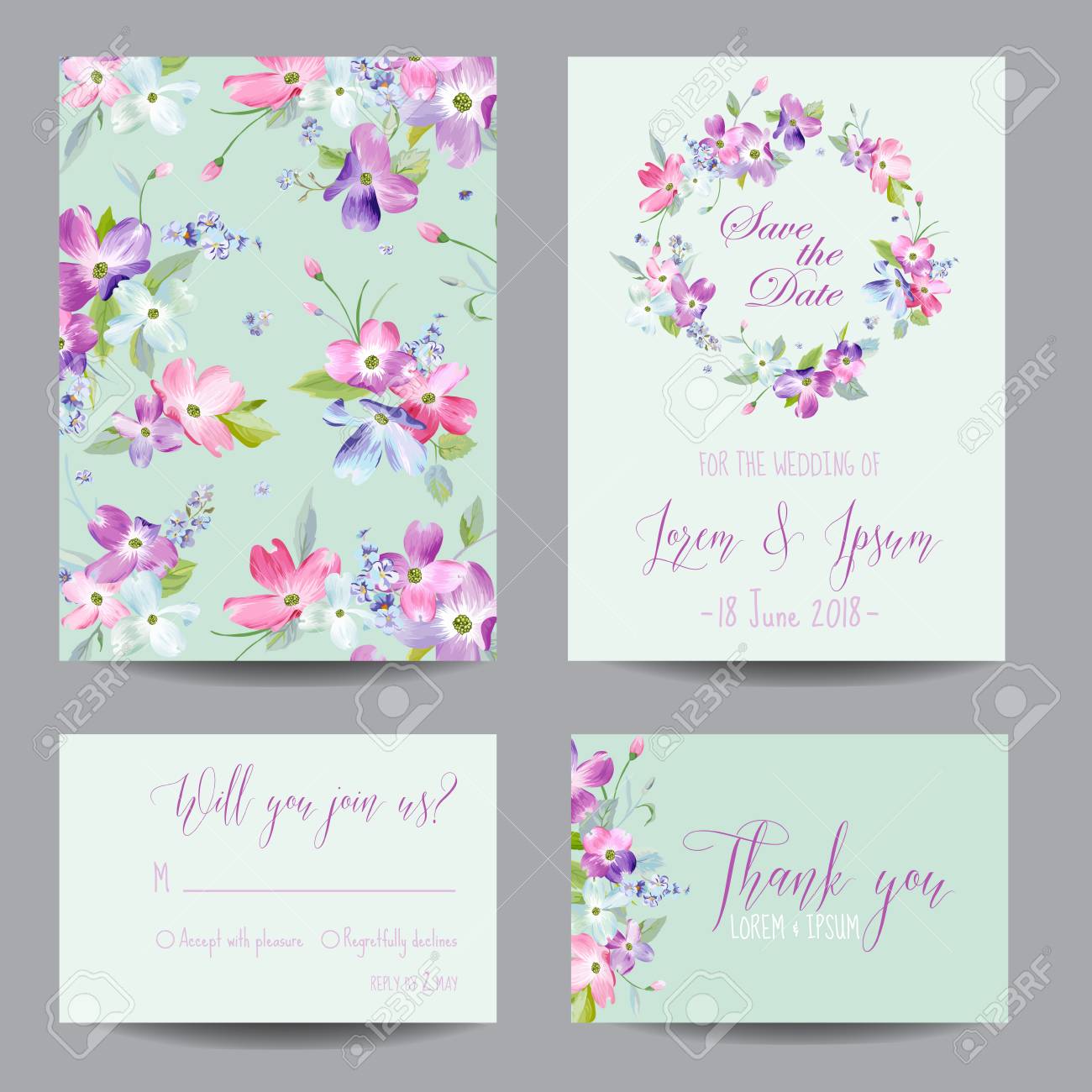 save the date wedding invitation template with spring dogwood romantic date invitation template