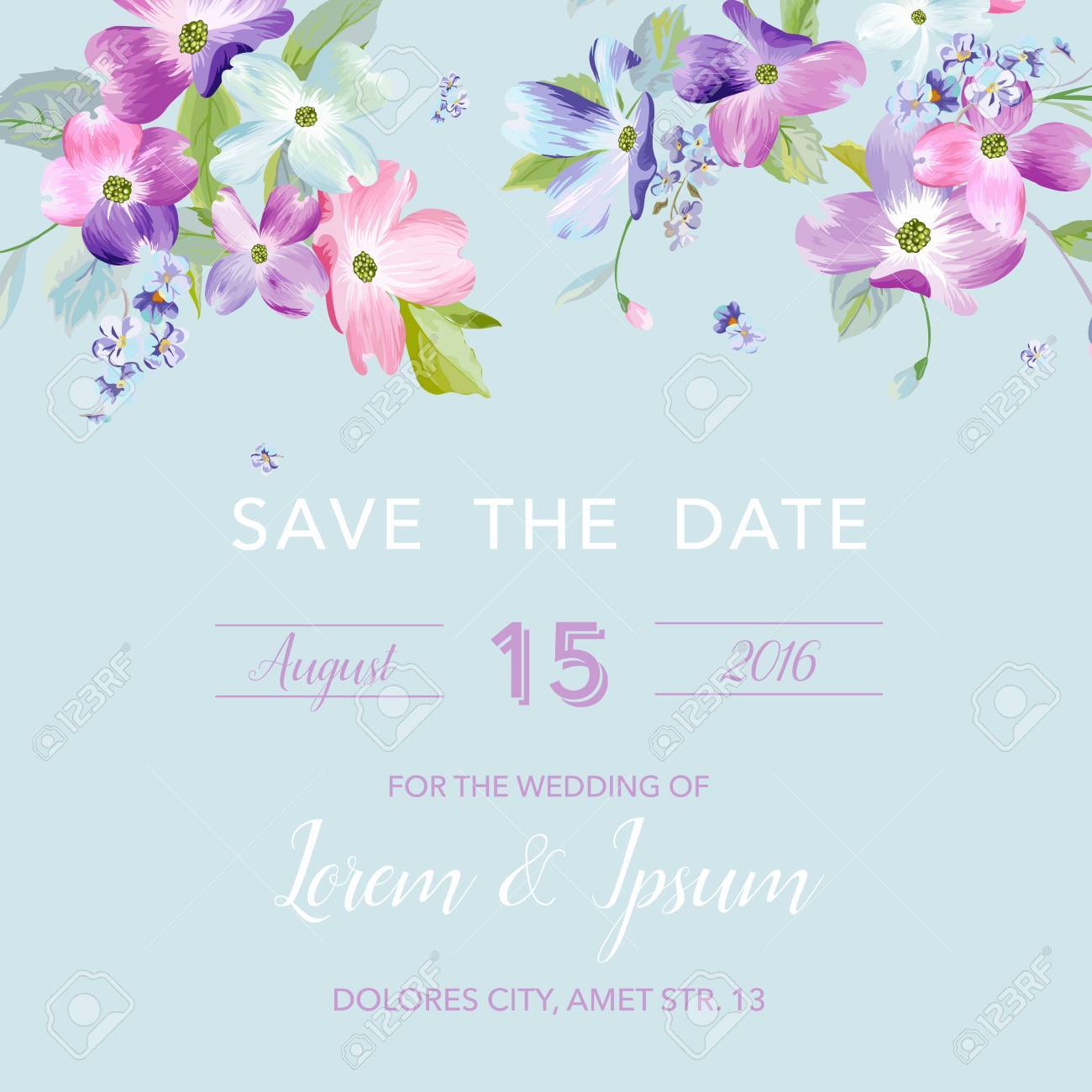 Wedding Invitation Template With Spring Dogwood Flowers Romantic Vector Wedding Invitation Template With Spring Dogwood Flowers Romantic Fl Greeting Card For Celebration Watercolor Botanical Design
