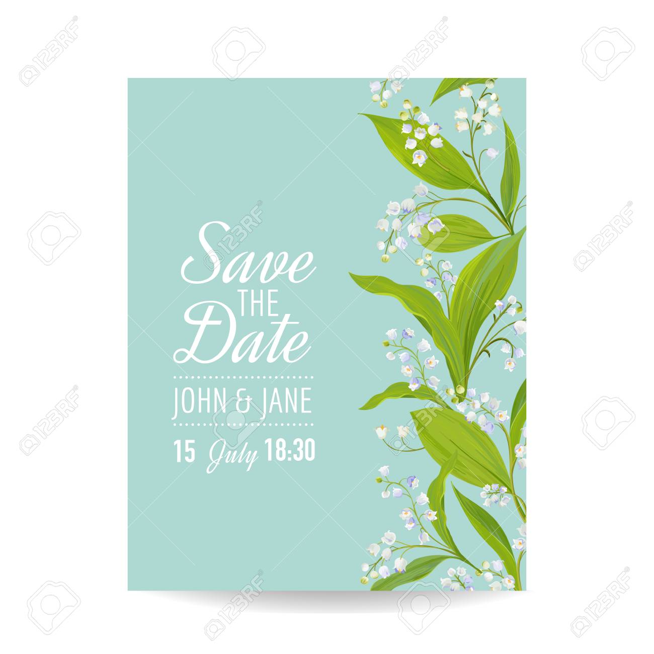 Fl Wedding Invitation Template With Spring Lily Of The Valley Fl Wedding Invitation Template With Spring Lily Of The Valley Flowers Save Date Card