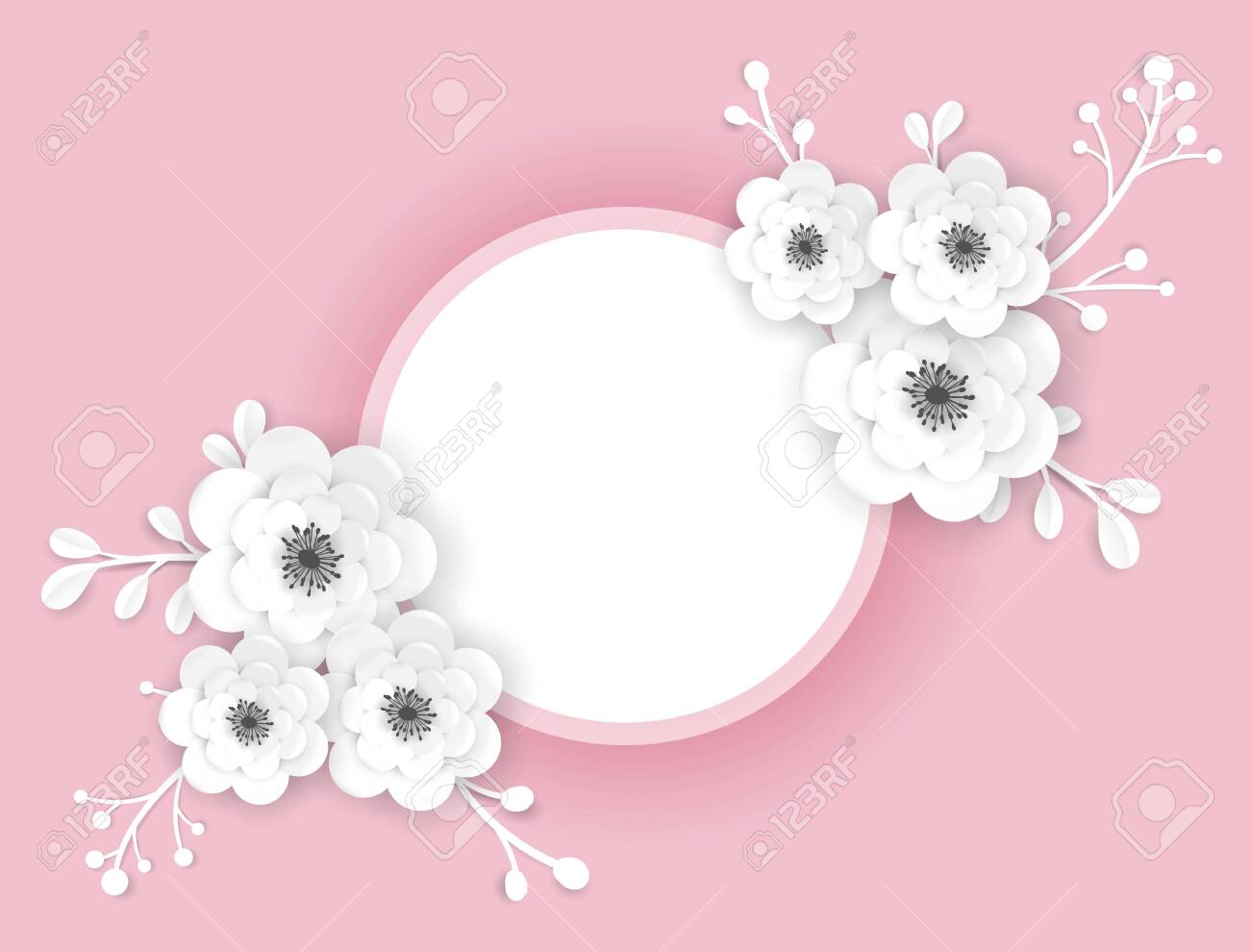 Paper Cut Flowers Frame Greeting Card Template Decorative Design Royalty Free Cliparts Vectors And Stock Illustration Image 122034516