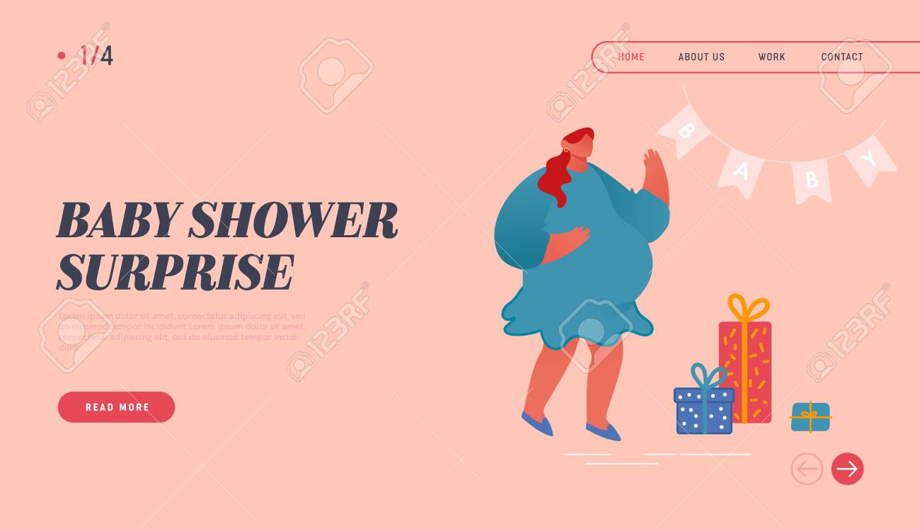 Baby Shower Party Website Landing Page Pregnant Woman With Big