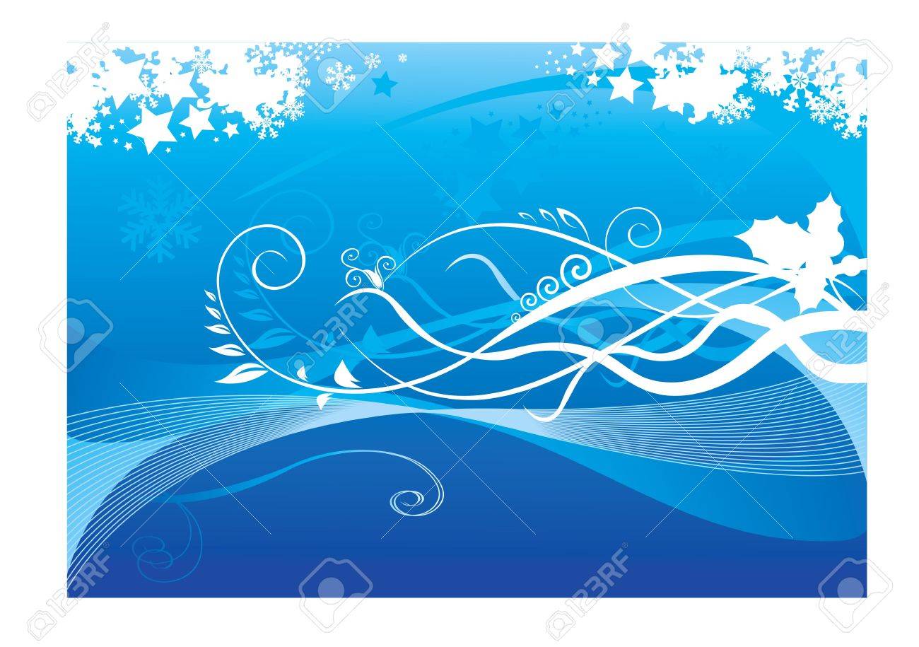 illustration of floral and wave designs in blue background stock wave designs