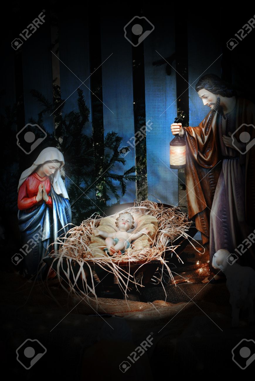 飼い葉桶の赤ん坊イエス ジョセフとメアリーは、キリスト降誕のシーン
