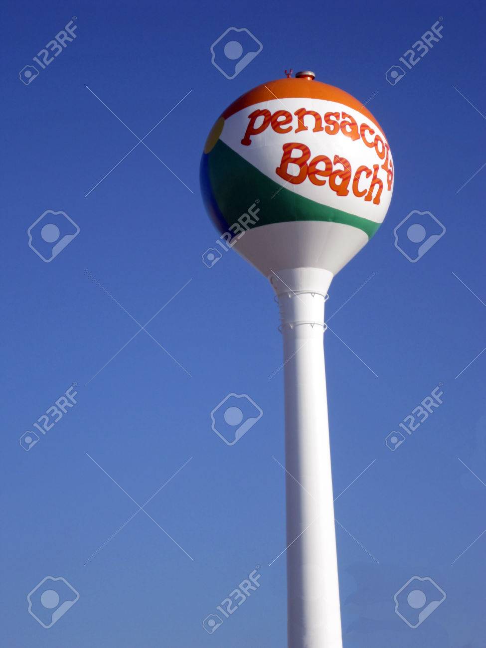 Beach Ball In Water iconic beach ball water tower at pensacola beach, florida. stock Beach Ball In Water iconic beach ball water tower at pensacola beach, florida. stock