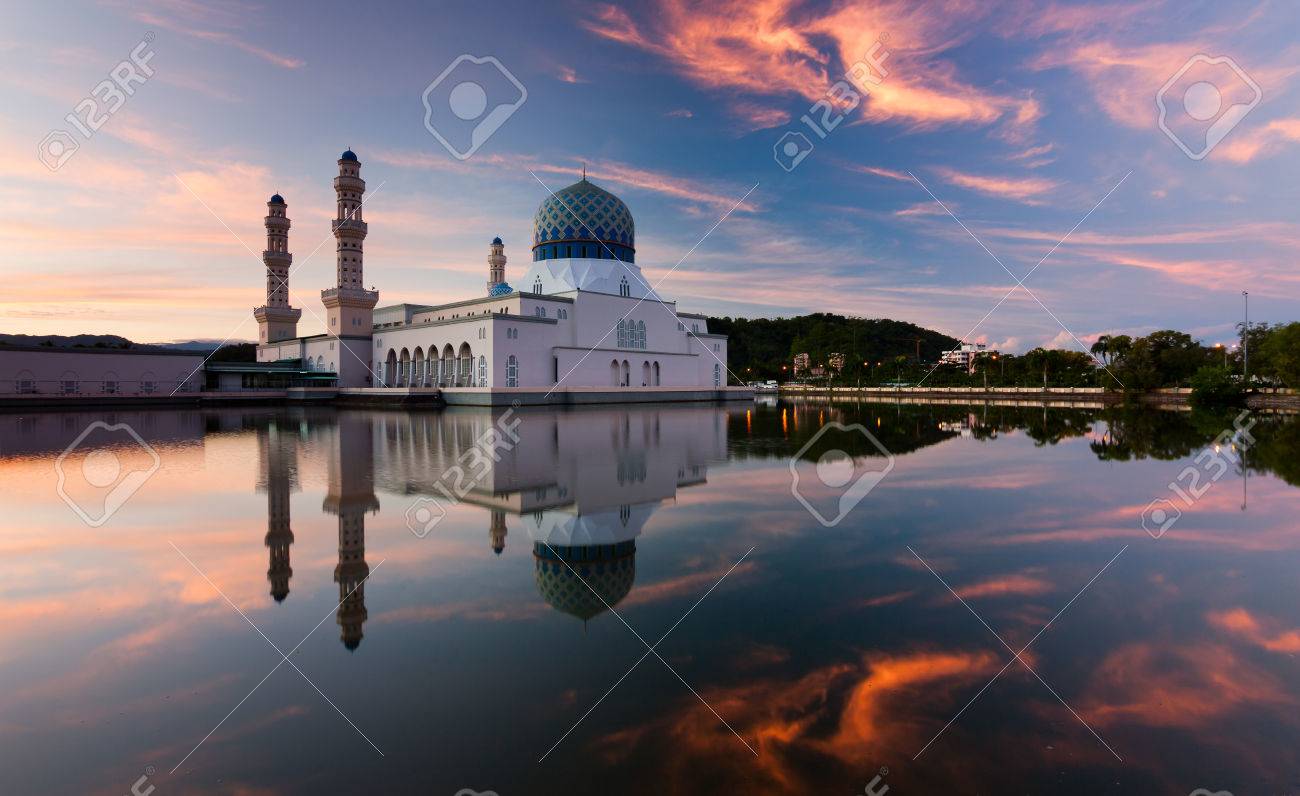 Reflection of Kota Kinabalu city mosque at sunrise in Sabah, East Malaysia, Borneo - 30891781 Reflection of Kota Kinabalu city mosque at sunrise in Sabah, East Malaysia, Borneo - 30891781
