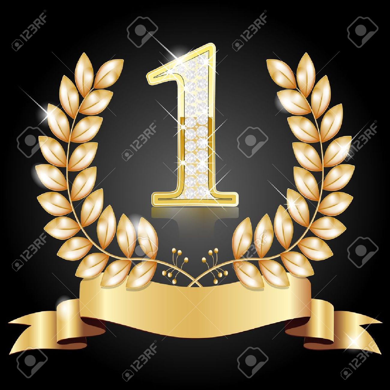 gold wreath for the winner number one with diamonds ribbon royalty