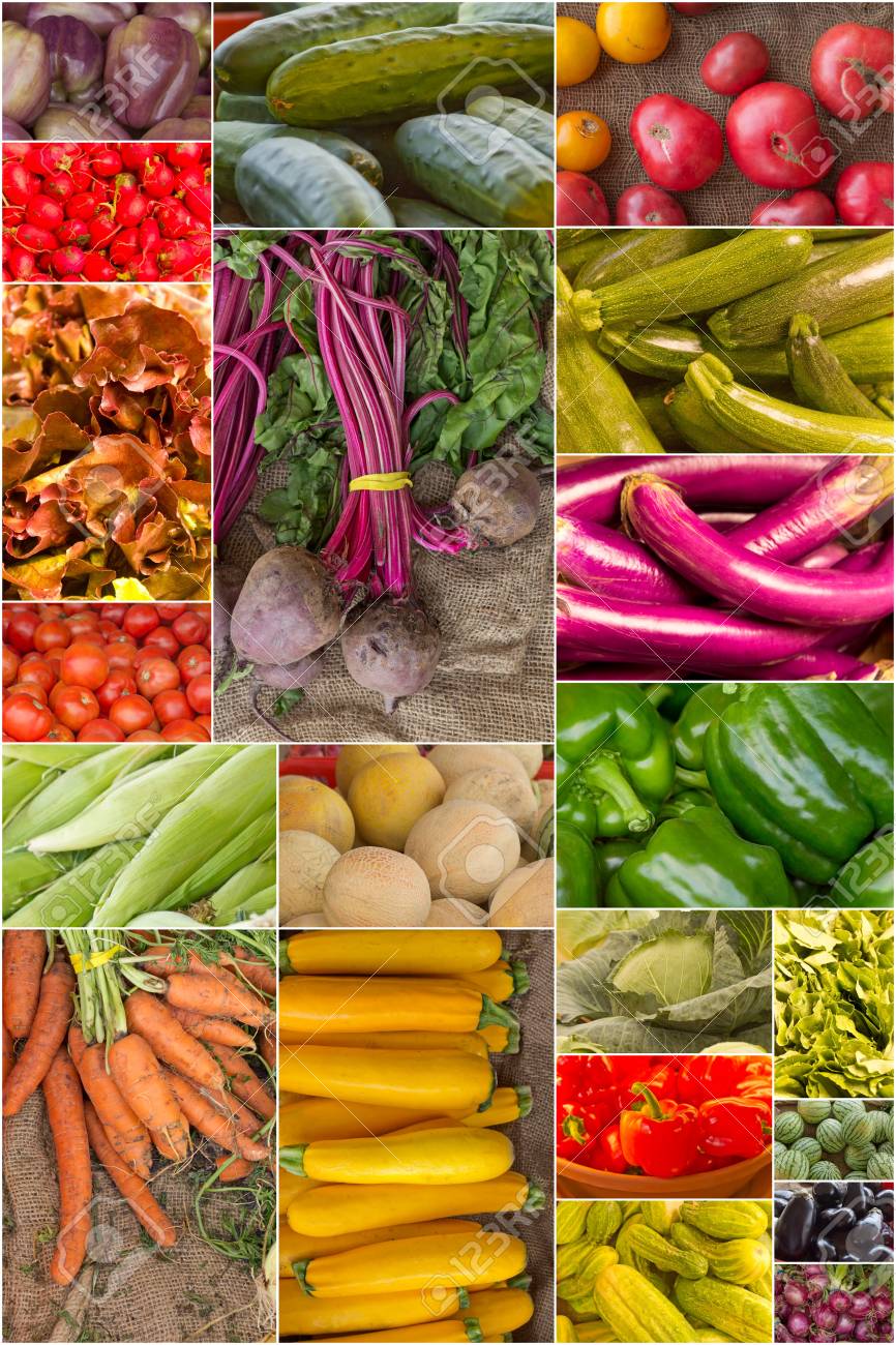 variety of popular farmers market fruits and vegetables in produce